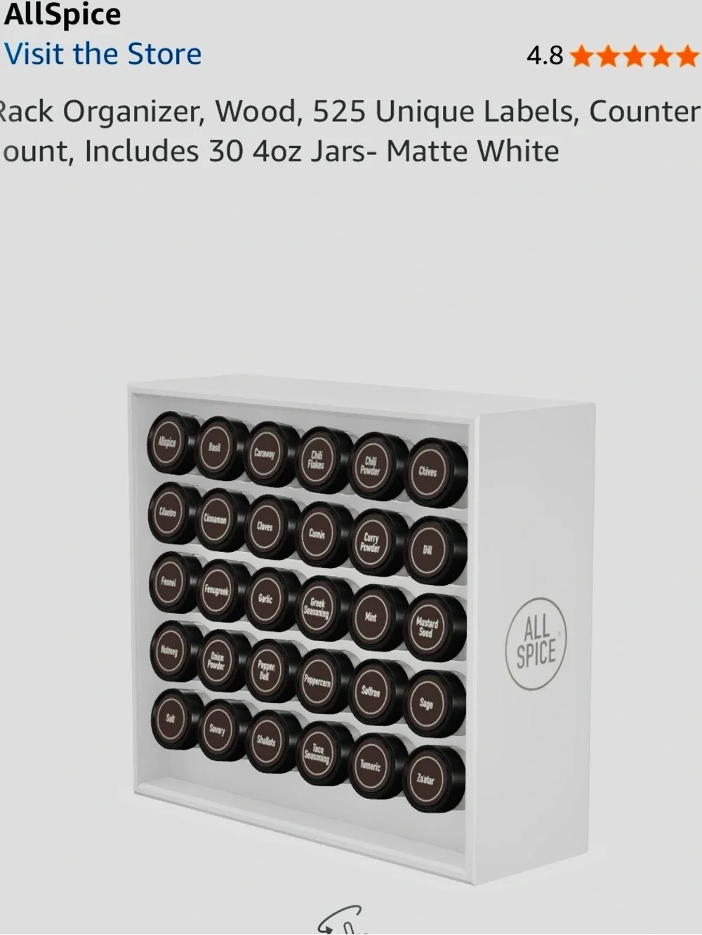 Matte White Magnetic Spice Rack Organizer with Black Lids - 30 Jars